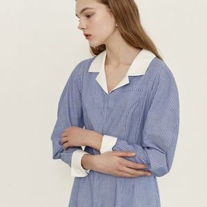 100% Cotton Voluminous striped Sleeve Dress